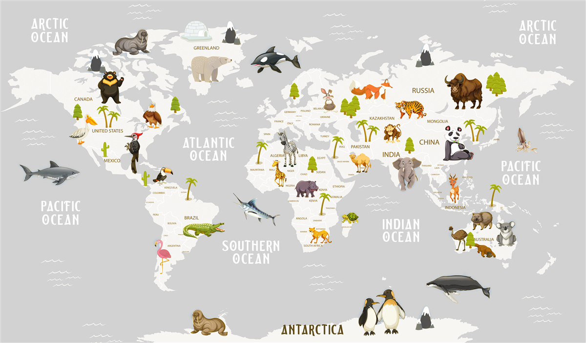 Fototapeten Karte der Wildtiere