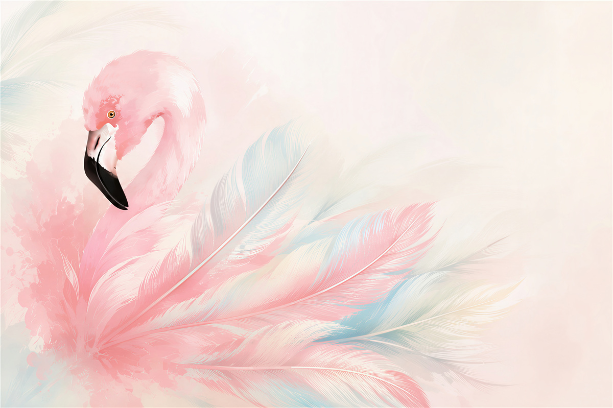 Fototapeten rosa Flamingo mit rosa Federn