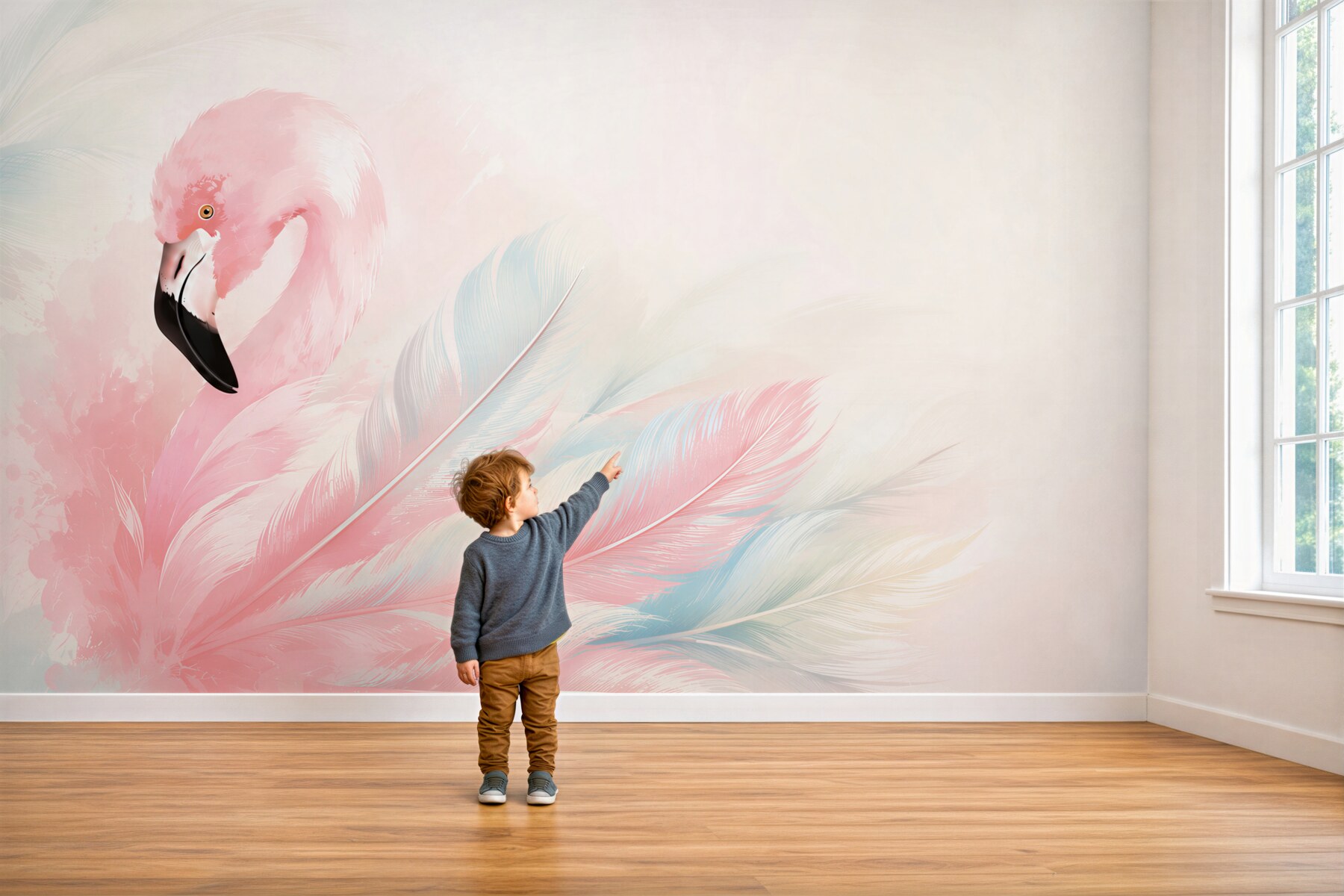 Fototapeten rosa Flamingo mit rosa Federn