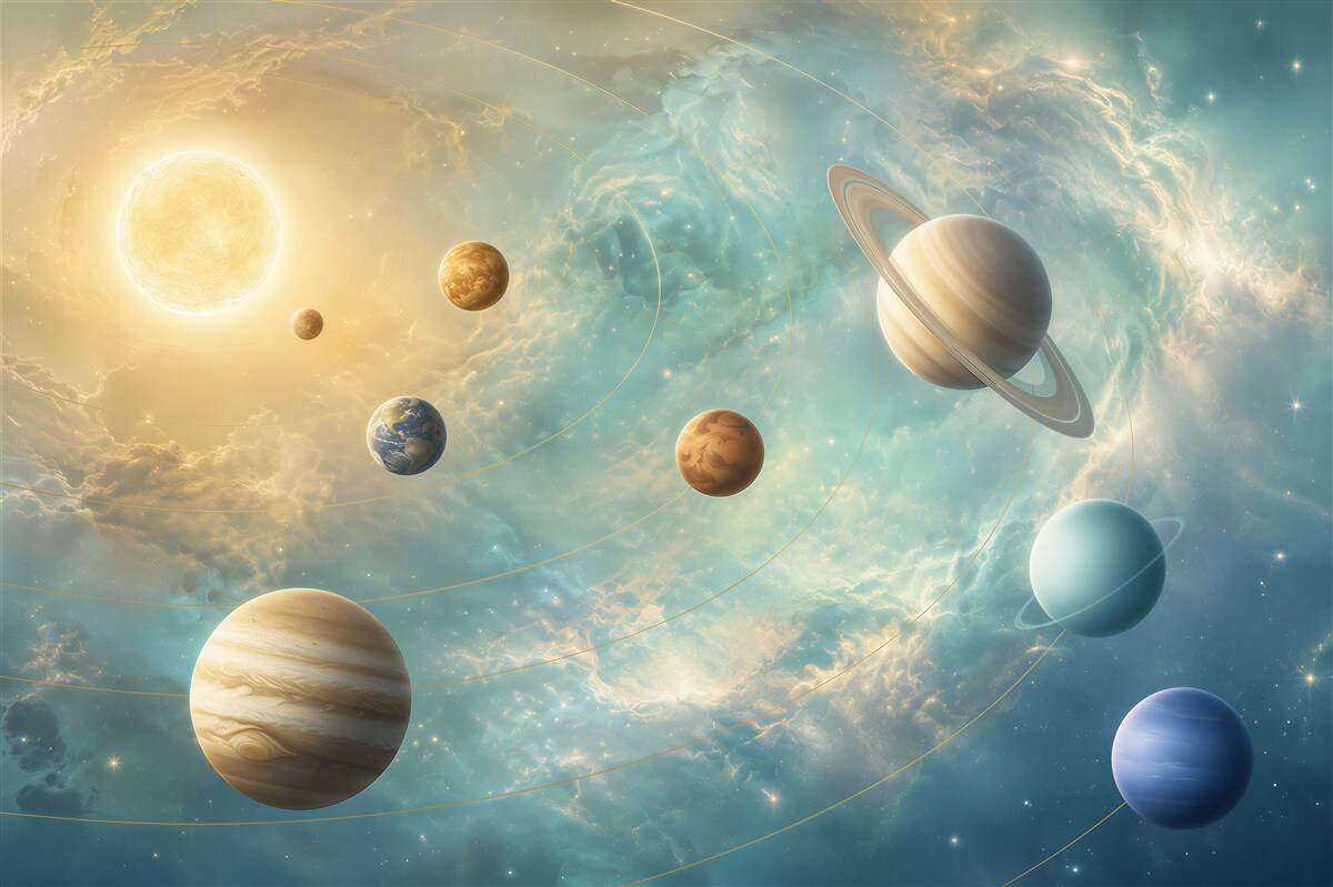 Fototapeten mehrere Planeten im Weltraum