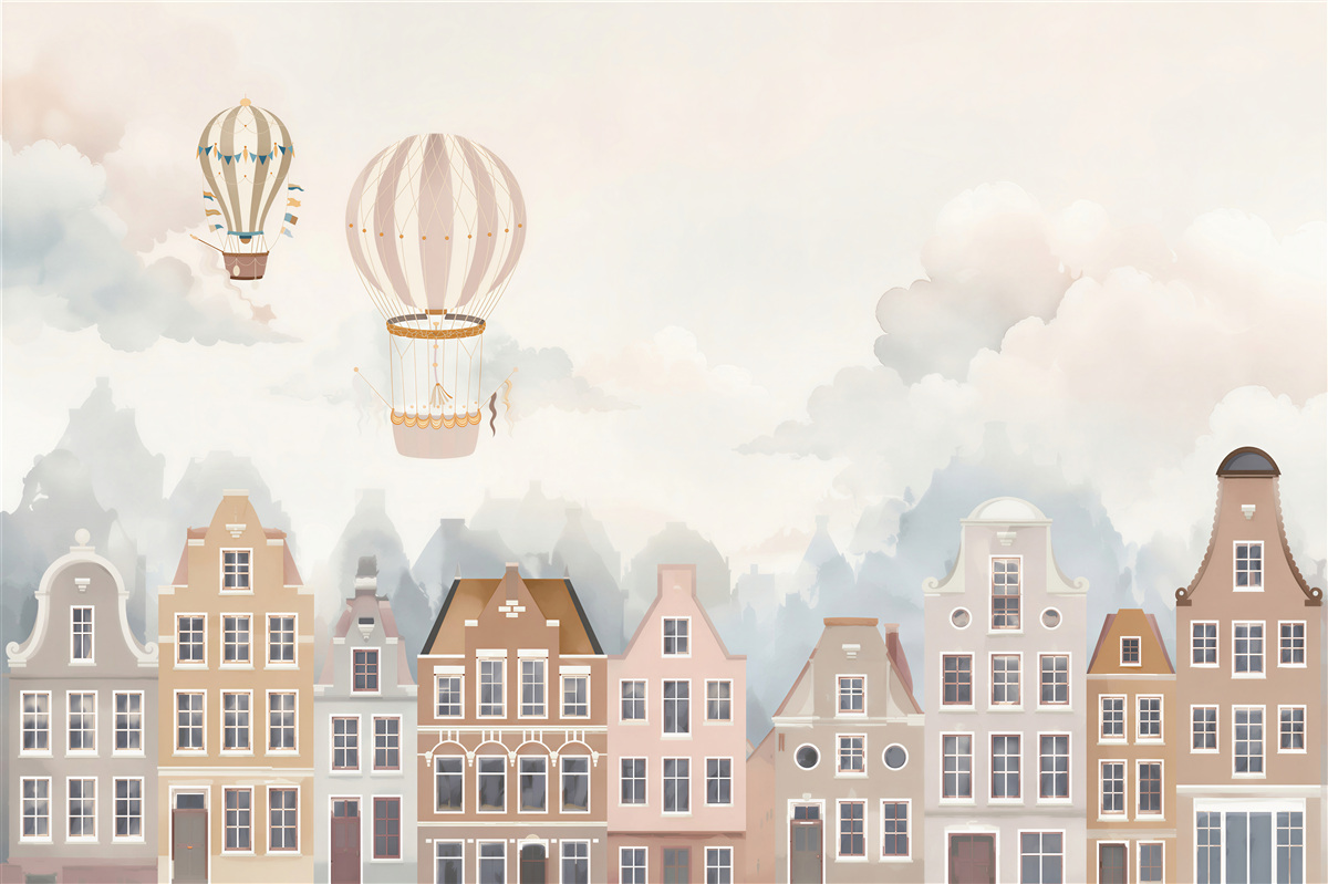 Fototapeten Heißluftballons über der Stadt