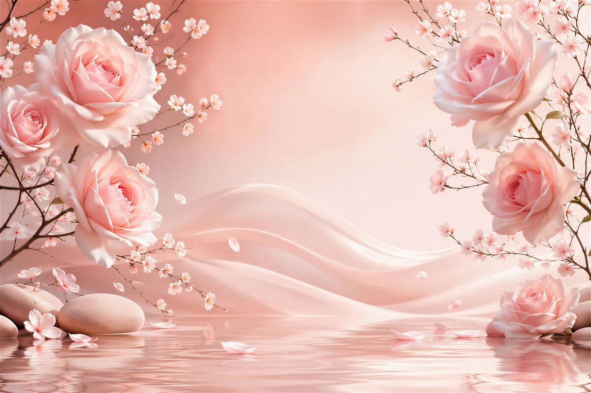 Fototapeten blühende Blumen über Wasser