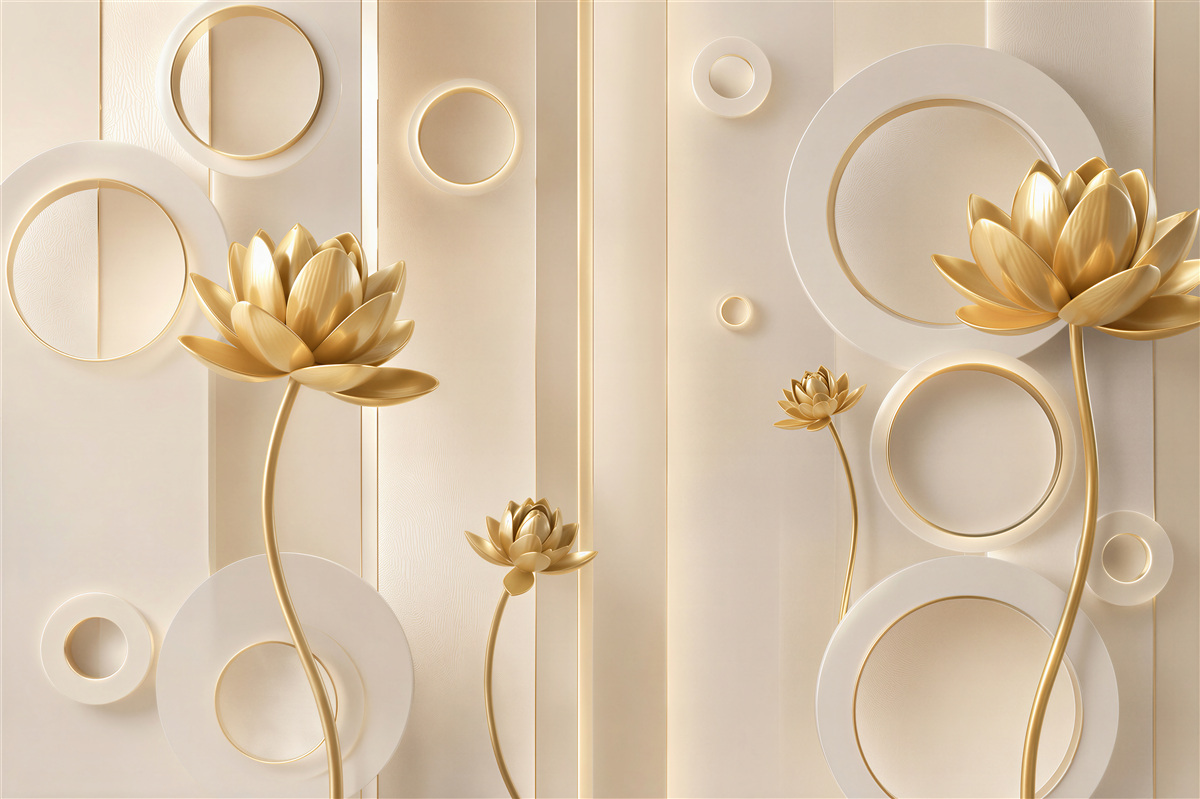 Fototapeten goldene Blumen und kugeln in Mondform