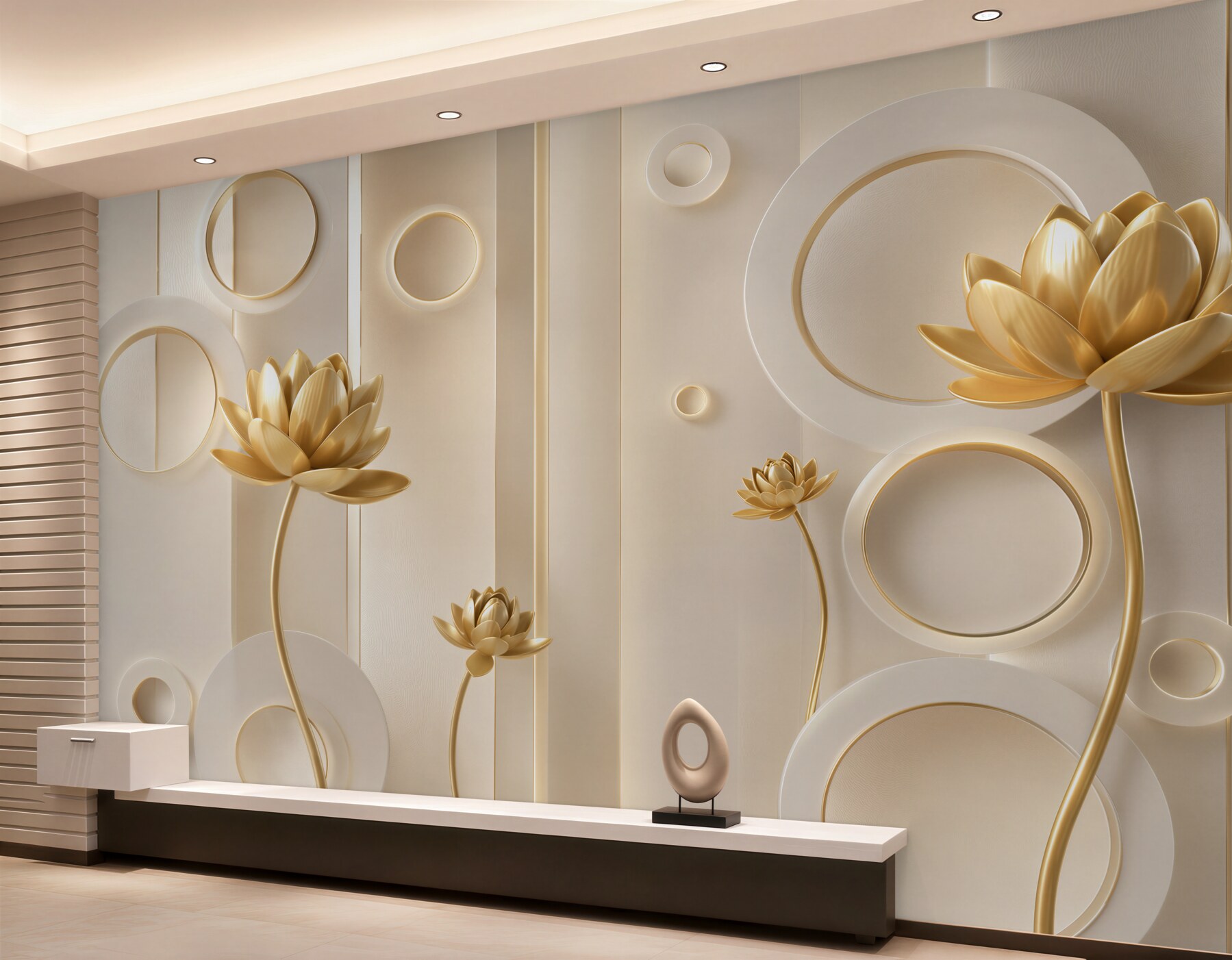 Fototapeten goldene Blumen und kugeln in Mondform