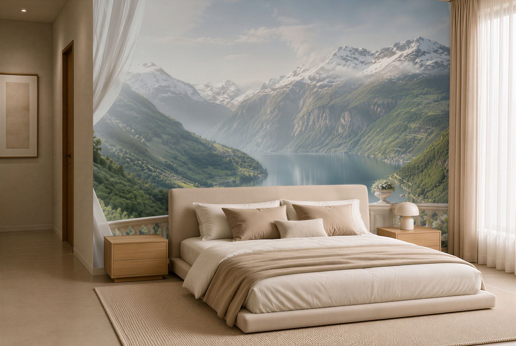 Fototapeten Bergterrasse mit See