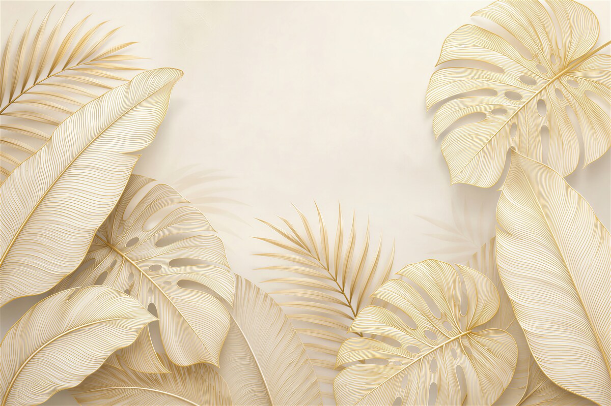 Fototapeten braun-goldene Monstera-Blätter