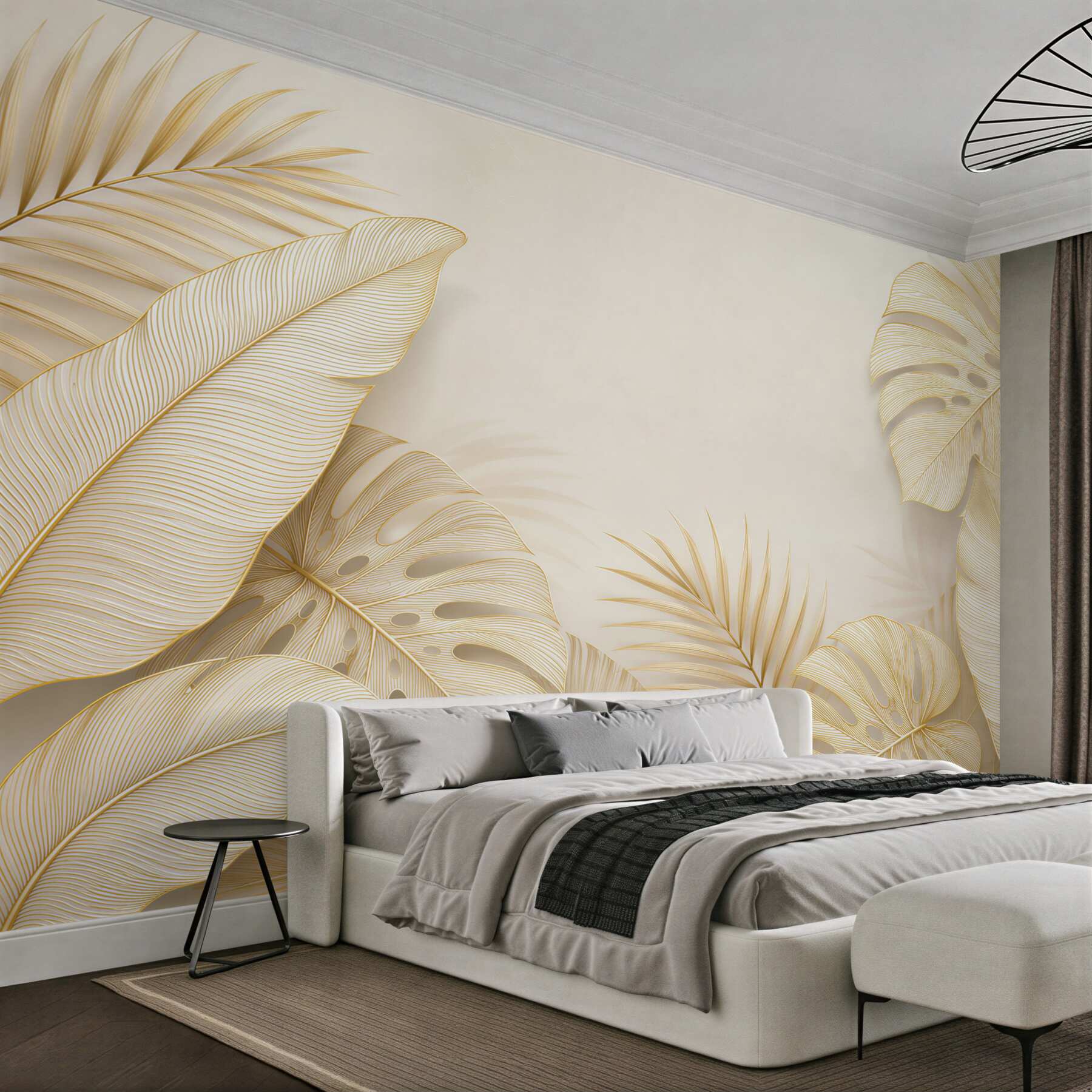 Fototapeten braun-goldene Monstera-Blätter
