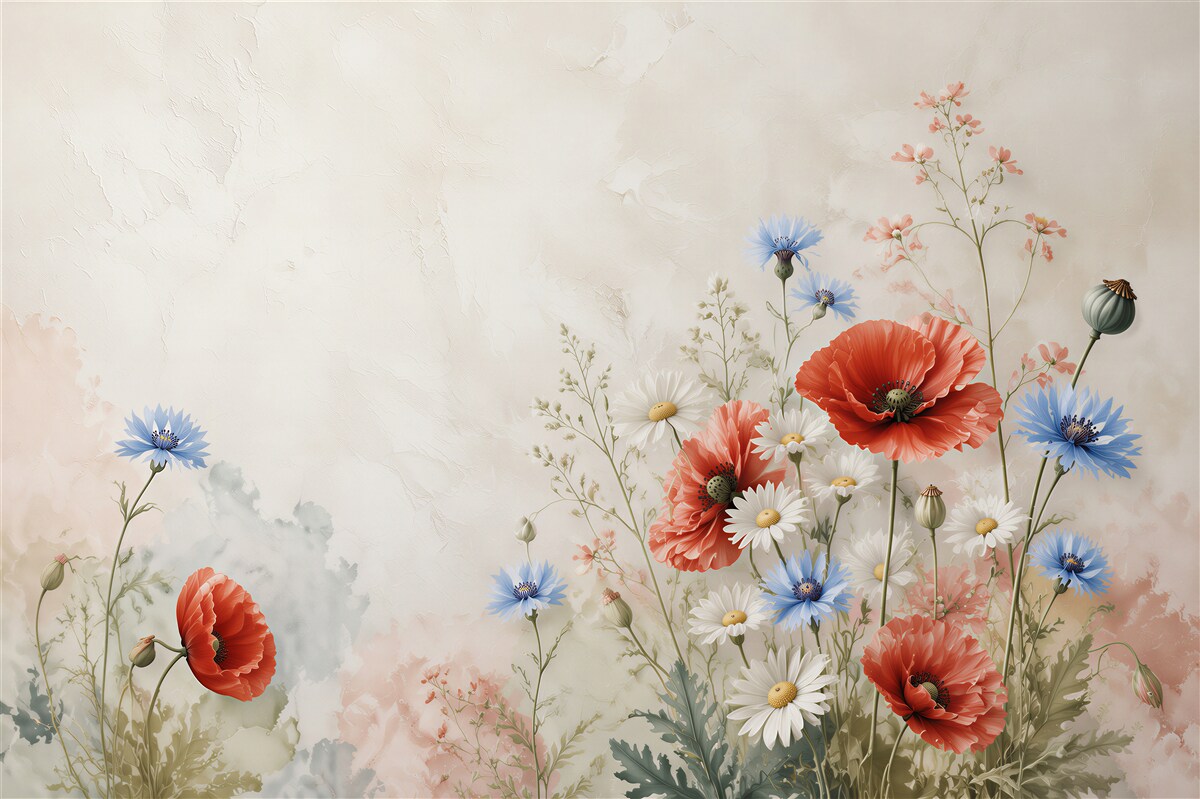 Fototapeten helle Frühlingsblumen und Schmetterlinge