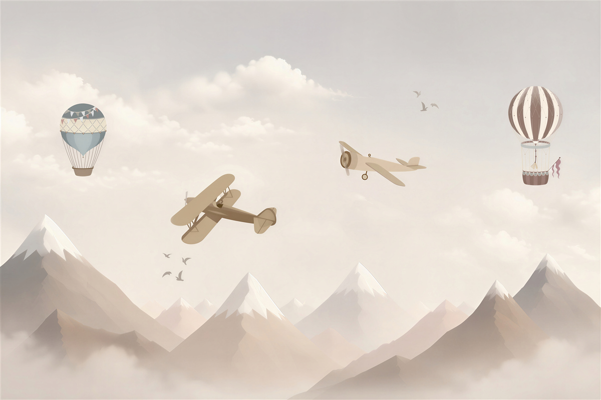 Fototapeten fliegende Maschinen über den Bergen