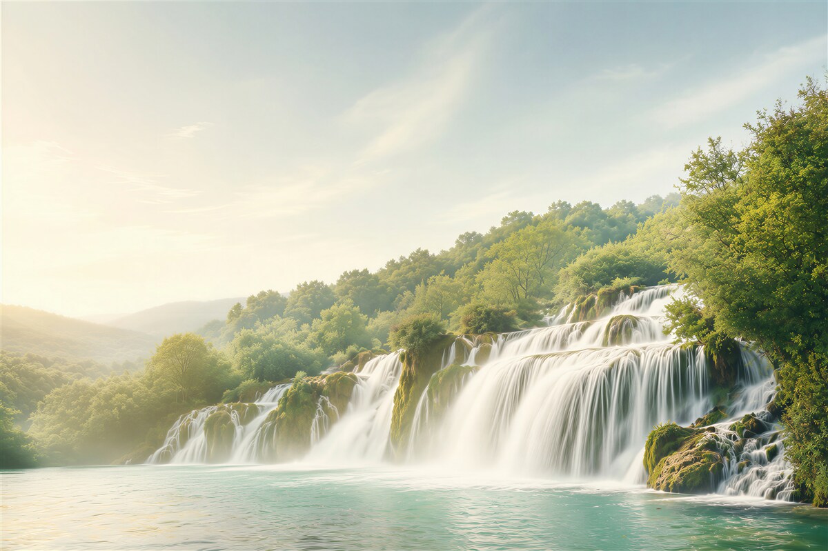 Fototapeten Waldlandschaften und donnernder Wasserfall