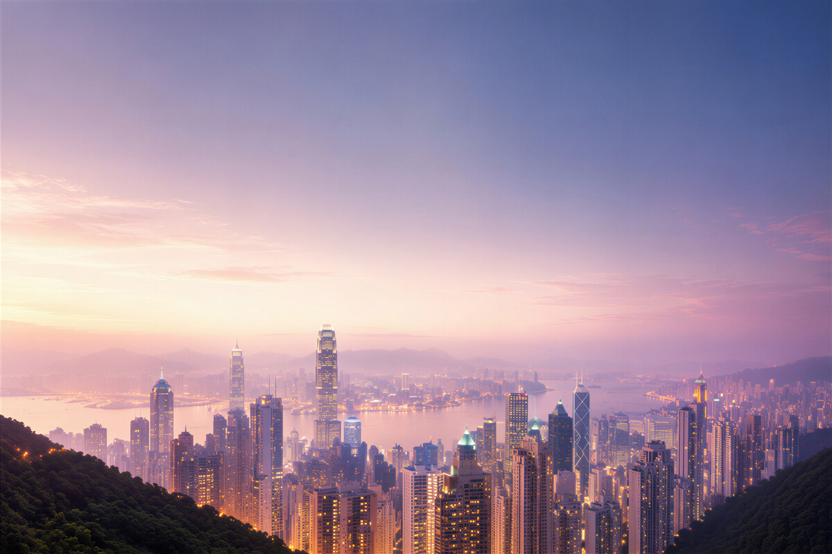 Fototapeten schöner Blick auf Hongkong bei Nacht