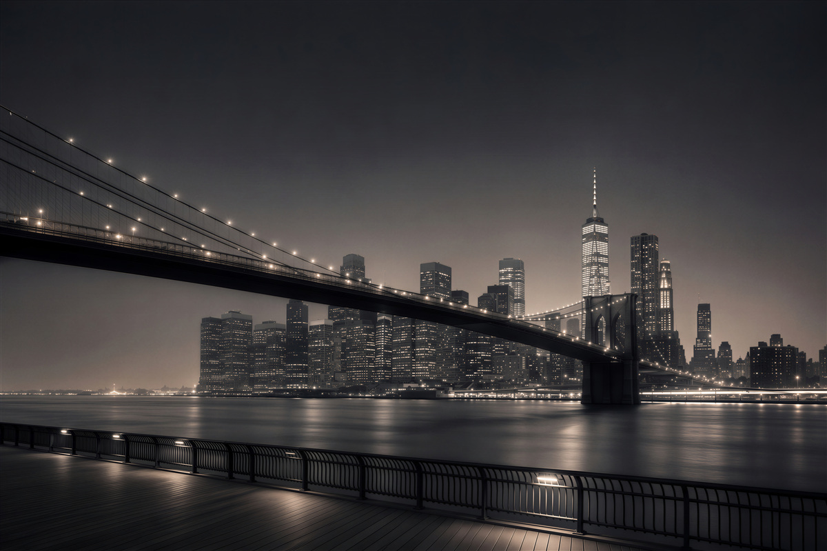 Fototapeten Manhattan und Brooklyn Bridge in Schwarzweiß