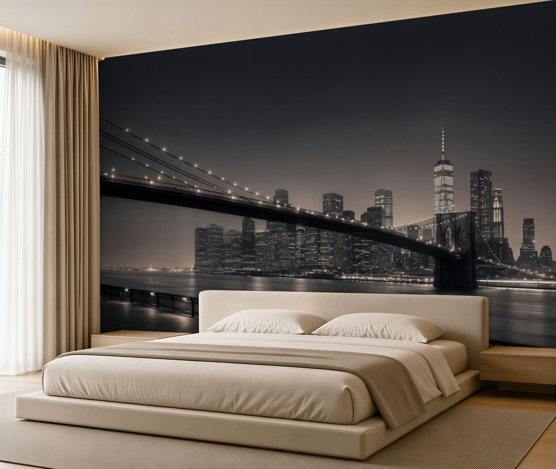 Fototapeten Manhattan und Brooklyn Bridge in Schwarzweiß
