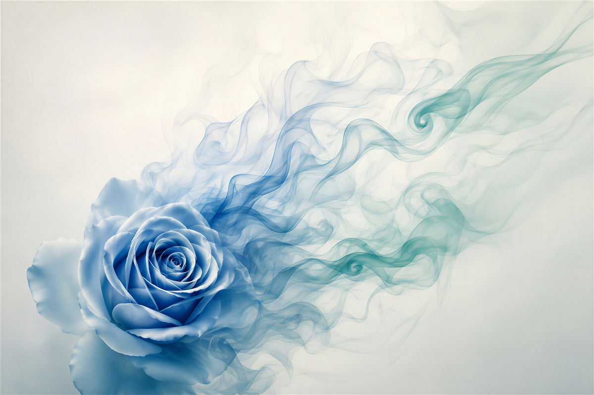 Fototapeten blaue Rose im Himmelnebel