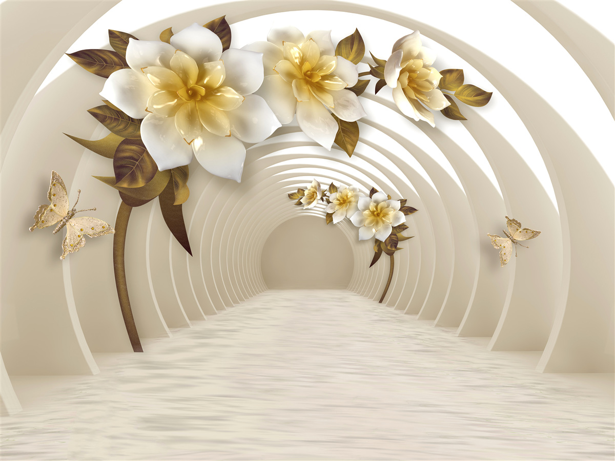 Fototapeten weiße Lotusblumen mit Gold in der Perspektive