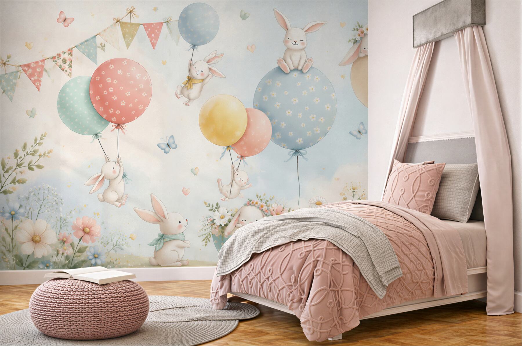 Fototapeten weiße Kaninchen in Ballons