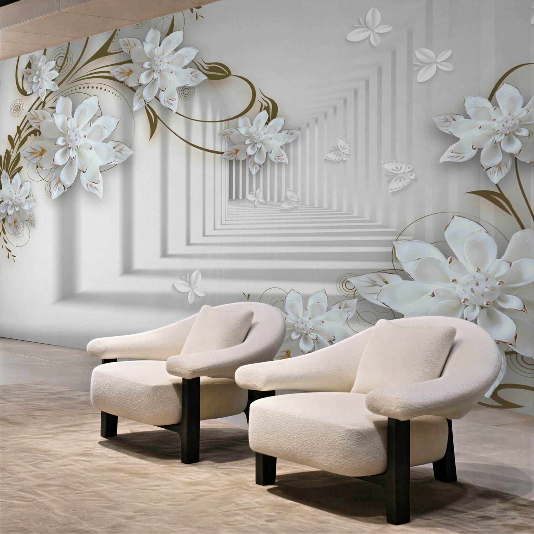 Fototapeten goldene Magnolienzweige in Tunnelperspektive