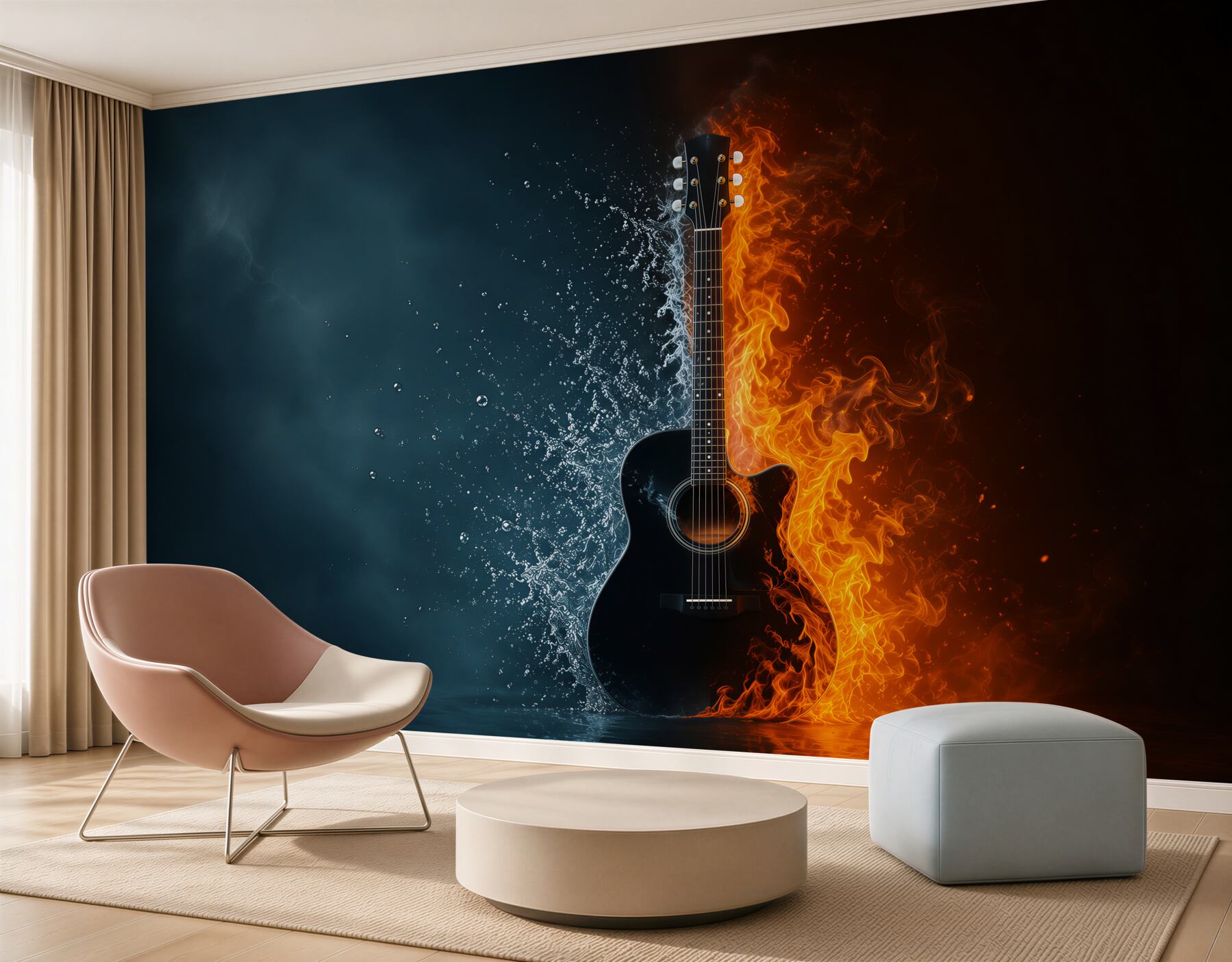 Fototapeten Gitarre im Wasser und in Flammen