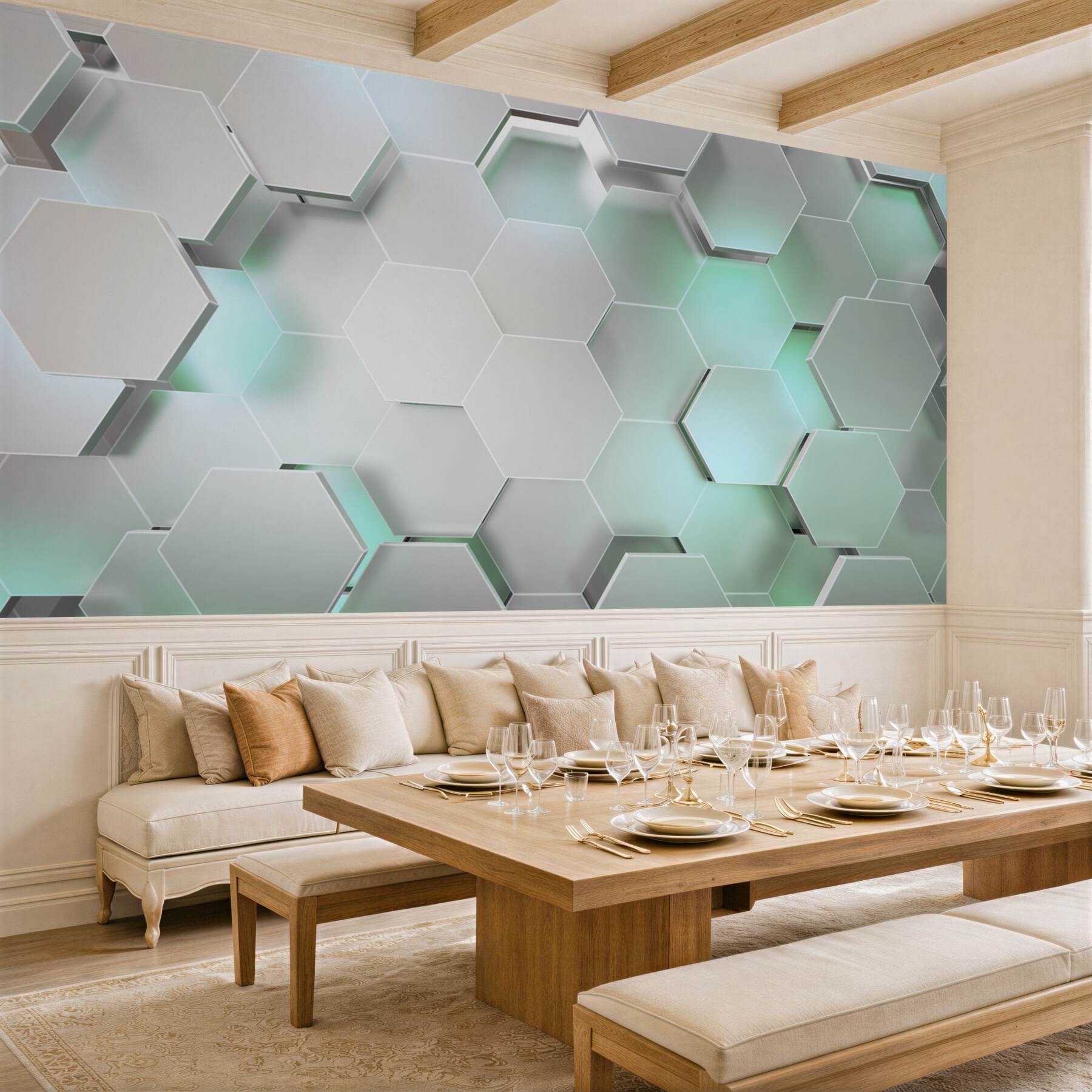 Fototapeten beleuchtete hexagonale Wabe