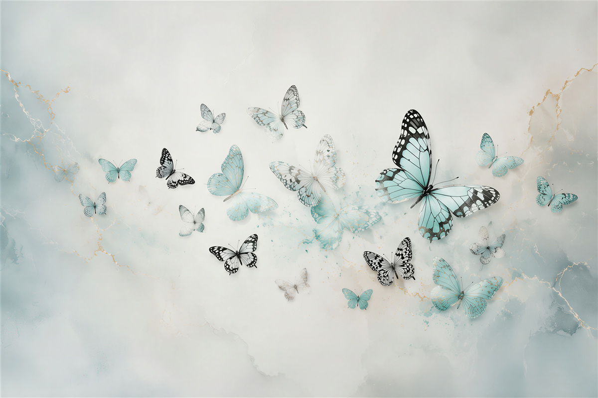 Fototapeten blaue Schmetterlinge auf grauem Hintergrund