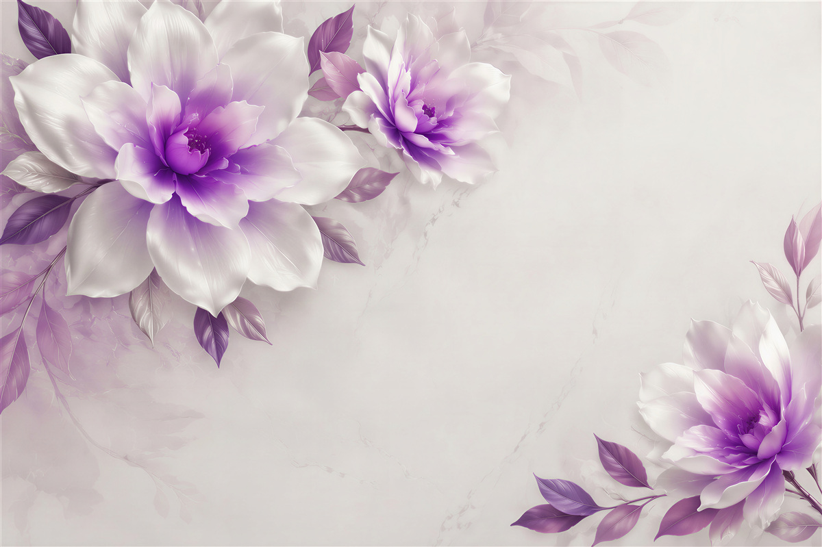 Fototapeten violette Blumen auf weißem Hintergrund
