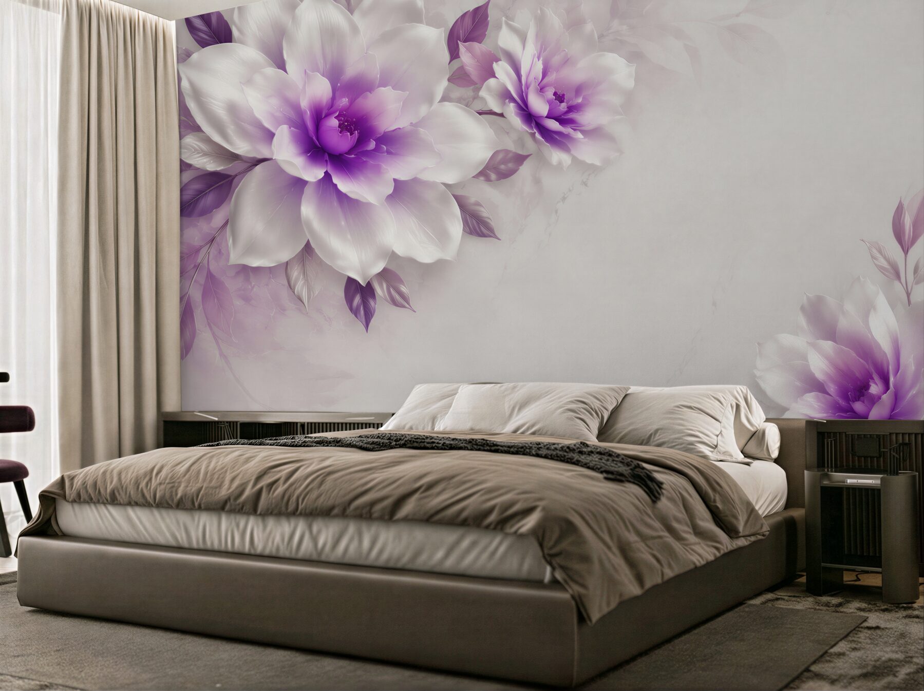 Fototapeten violette Blumen auf weißem Hintergrund