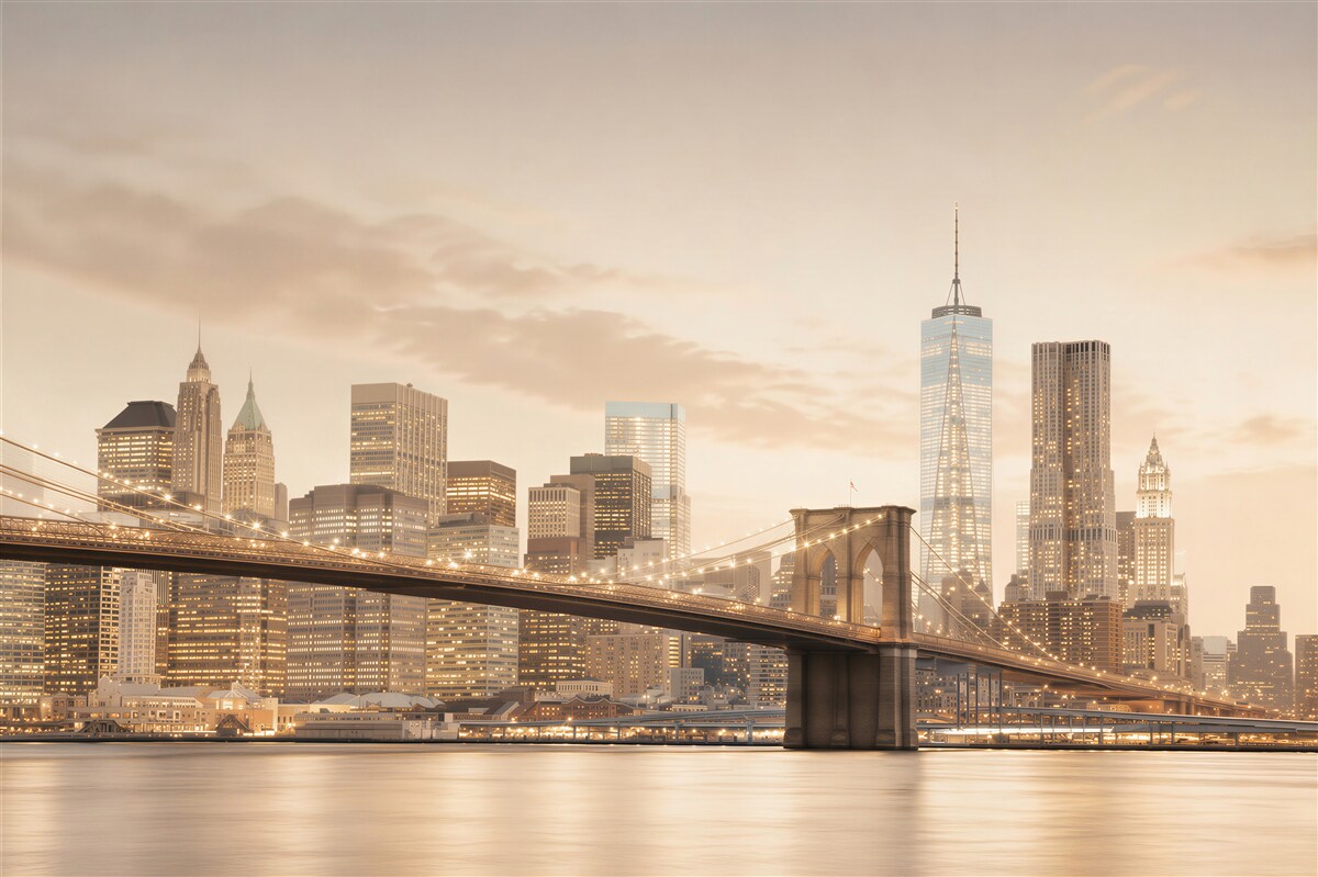 Fototapeten Brooklyn Bridge vor der Metropole