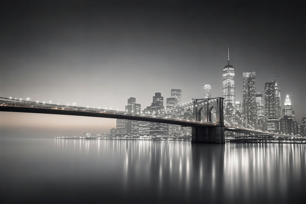 Fototapeten schwarz-weiß Panorama der Brooklyn Bridge