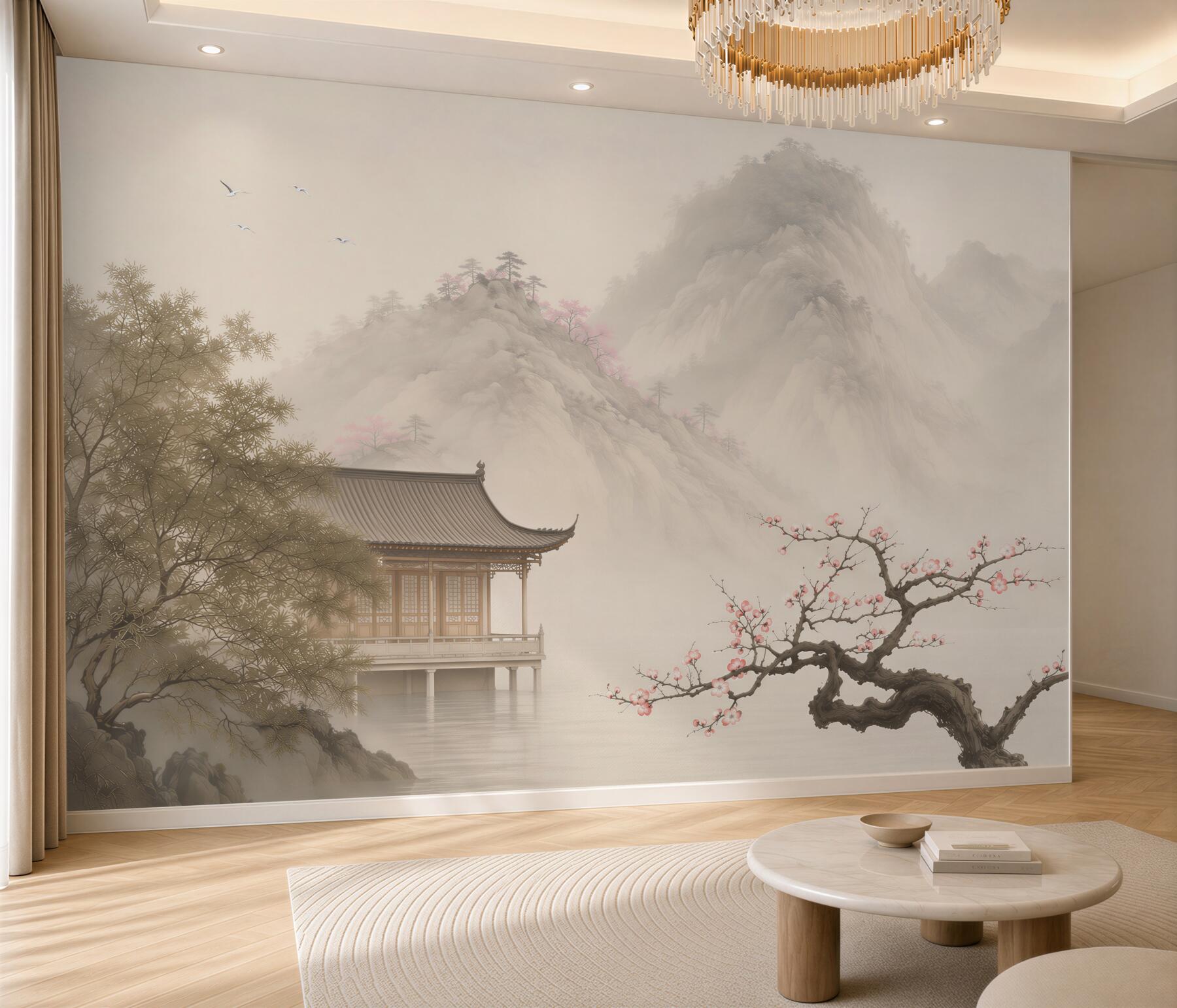 Fototapeten japanischer Garten nahe dem Haus in den Bergen