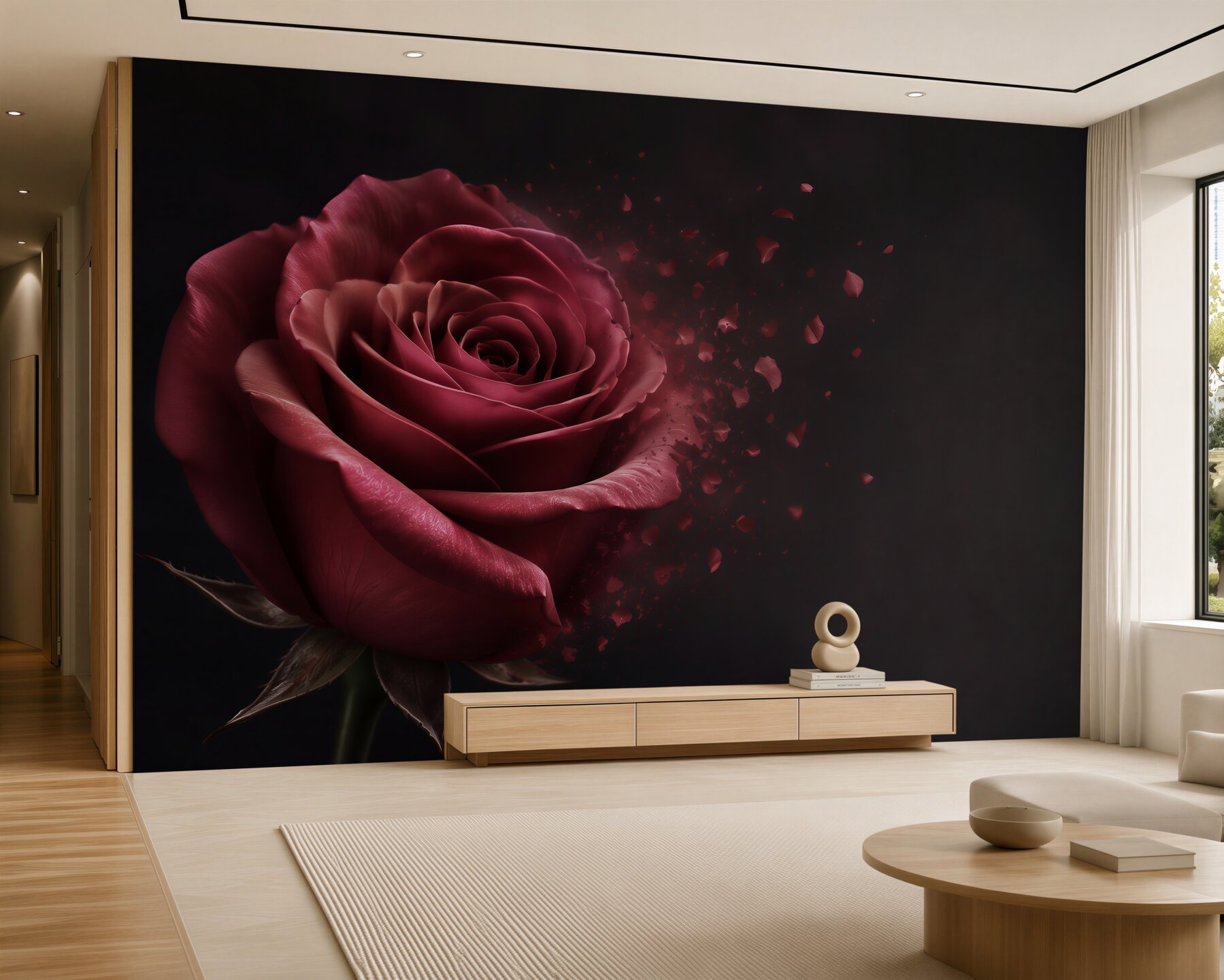 Fototapeten rote Rose auf schwarzem Hintergrund