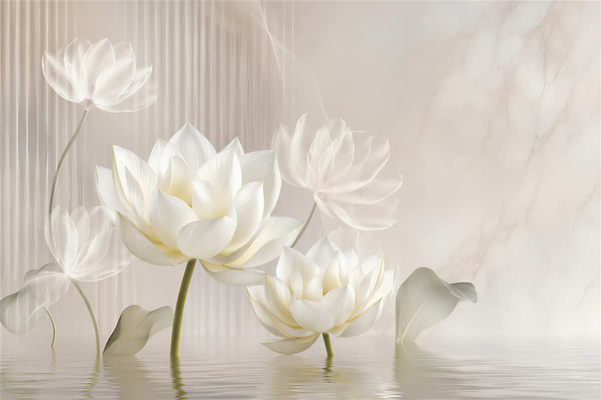 Fototapeten weiße Blumen, die aus dem Wasser auftauchen
