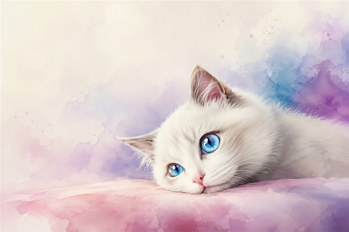 Fototapeten nachdenkliche Katze mit blauen Augen