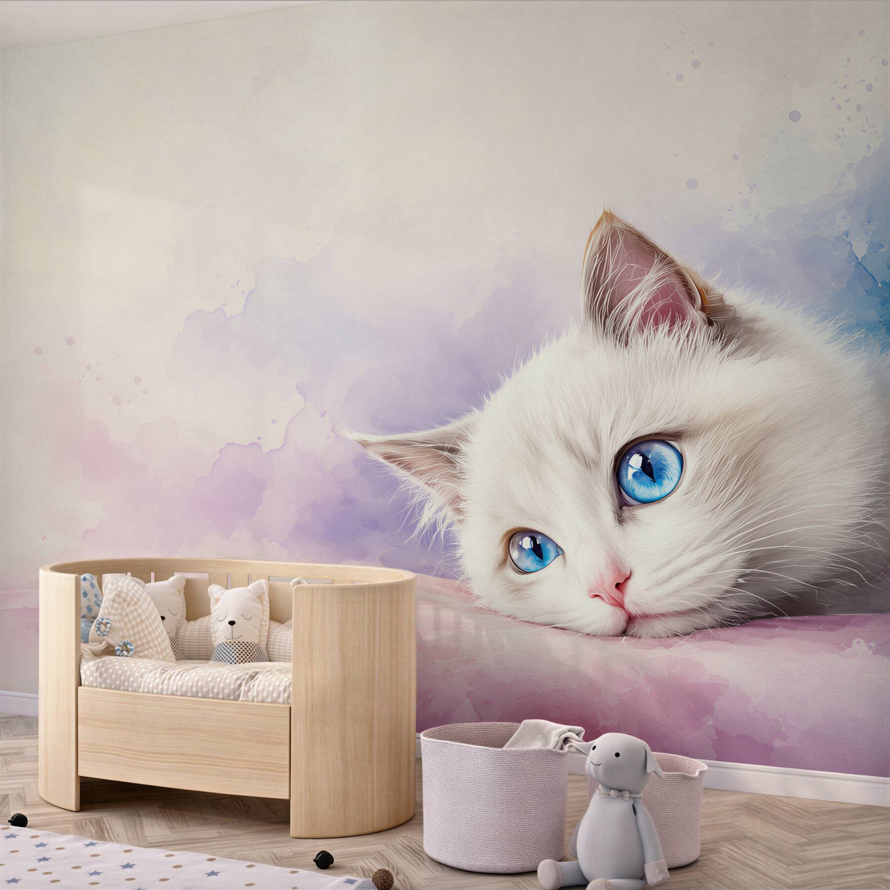 Fototapeten nachdenkliche Katze mit blauen Augen