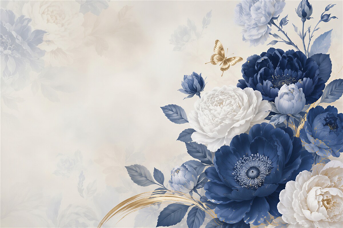 Fototapeten antike blaue Blumen