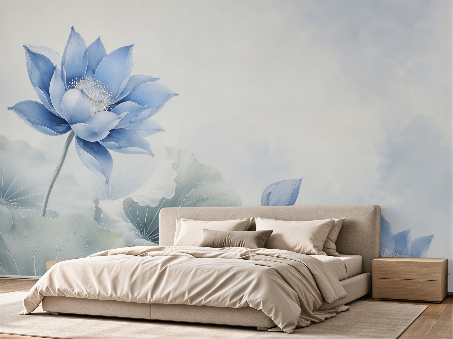Fototapeten blaue Lotosblumen auf grauem Hintergrund