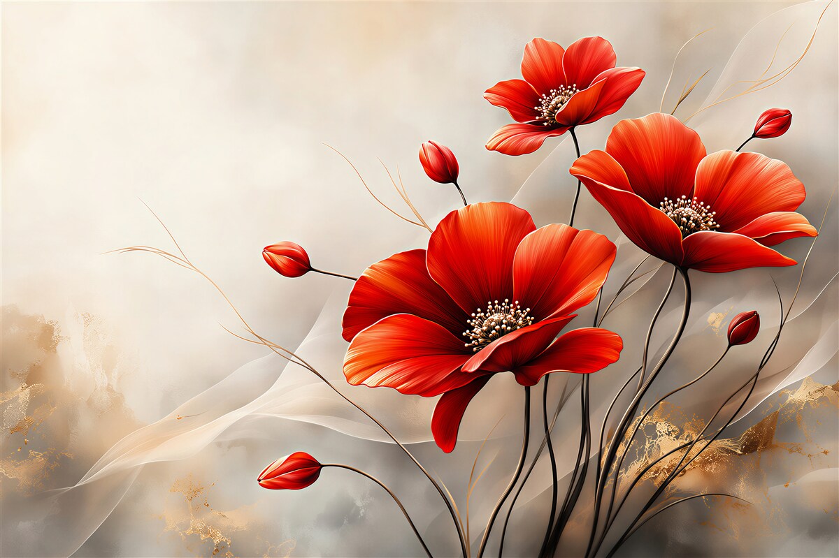 Fototapeten rote Mohnblumen auf schwarzem Hintergrund