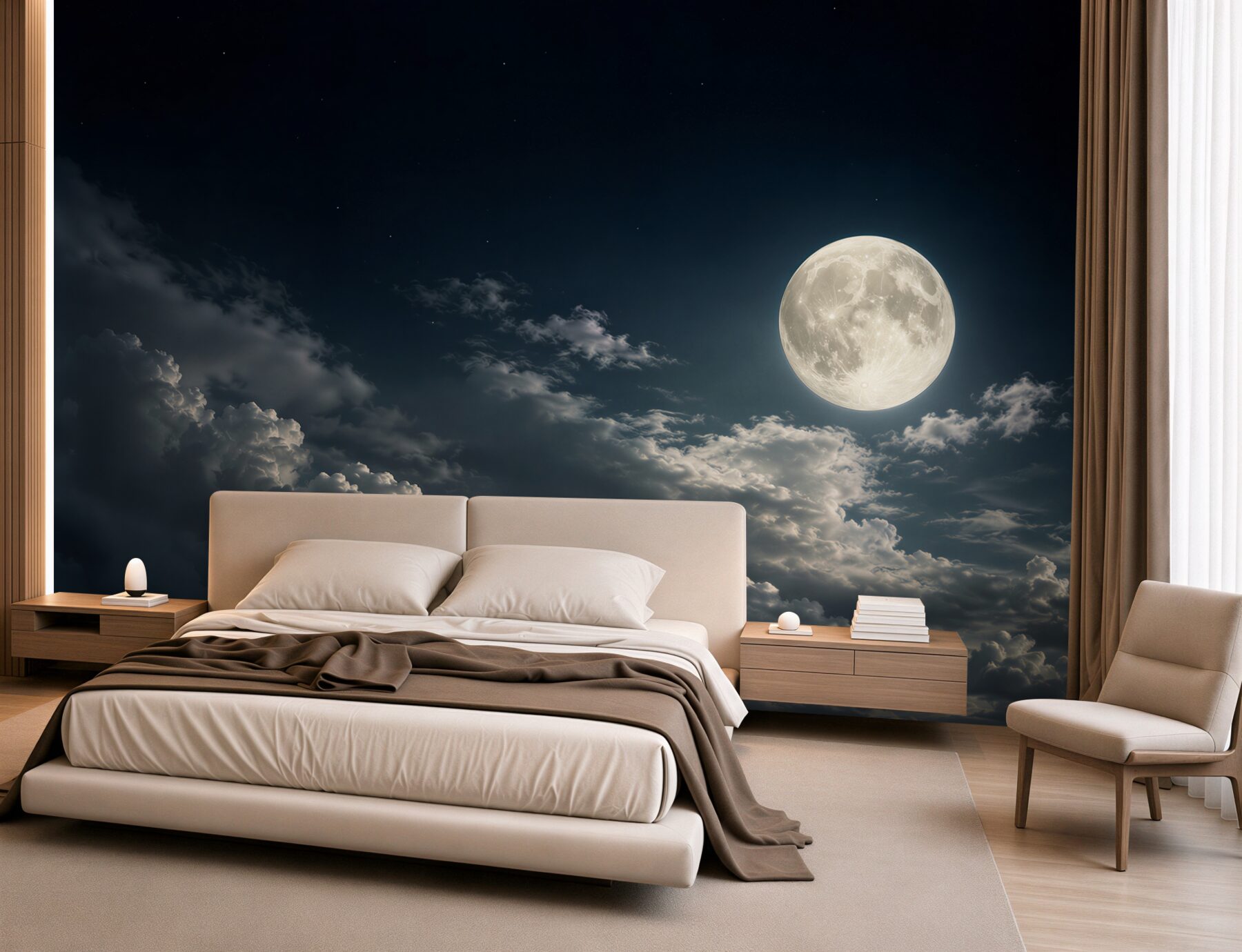 Fototapeten hypnotisierender Vollmond über den Wolken
