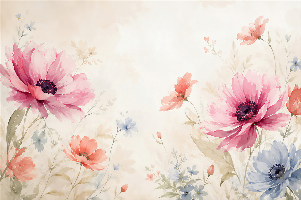 Fototapeten Aquarell bunte Blumen