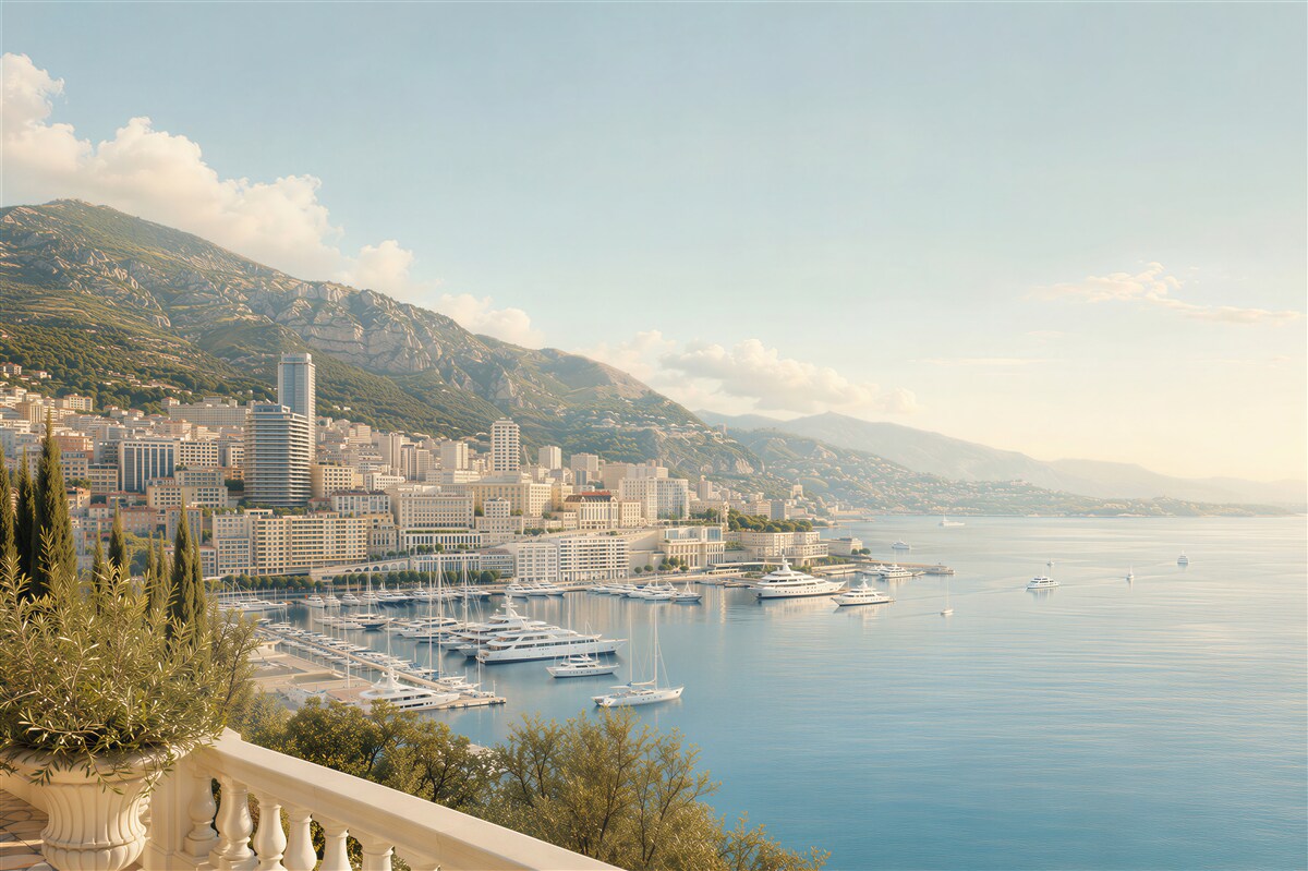 Fototapeten Bucht mit vielen Yachten in Monaco