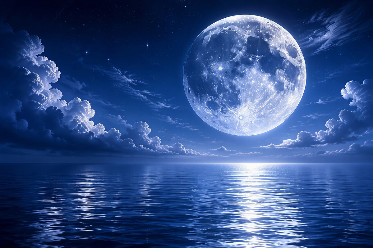 Fototapeten Vollmond im Wasserreflex
