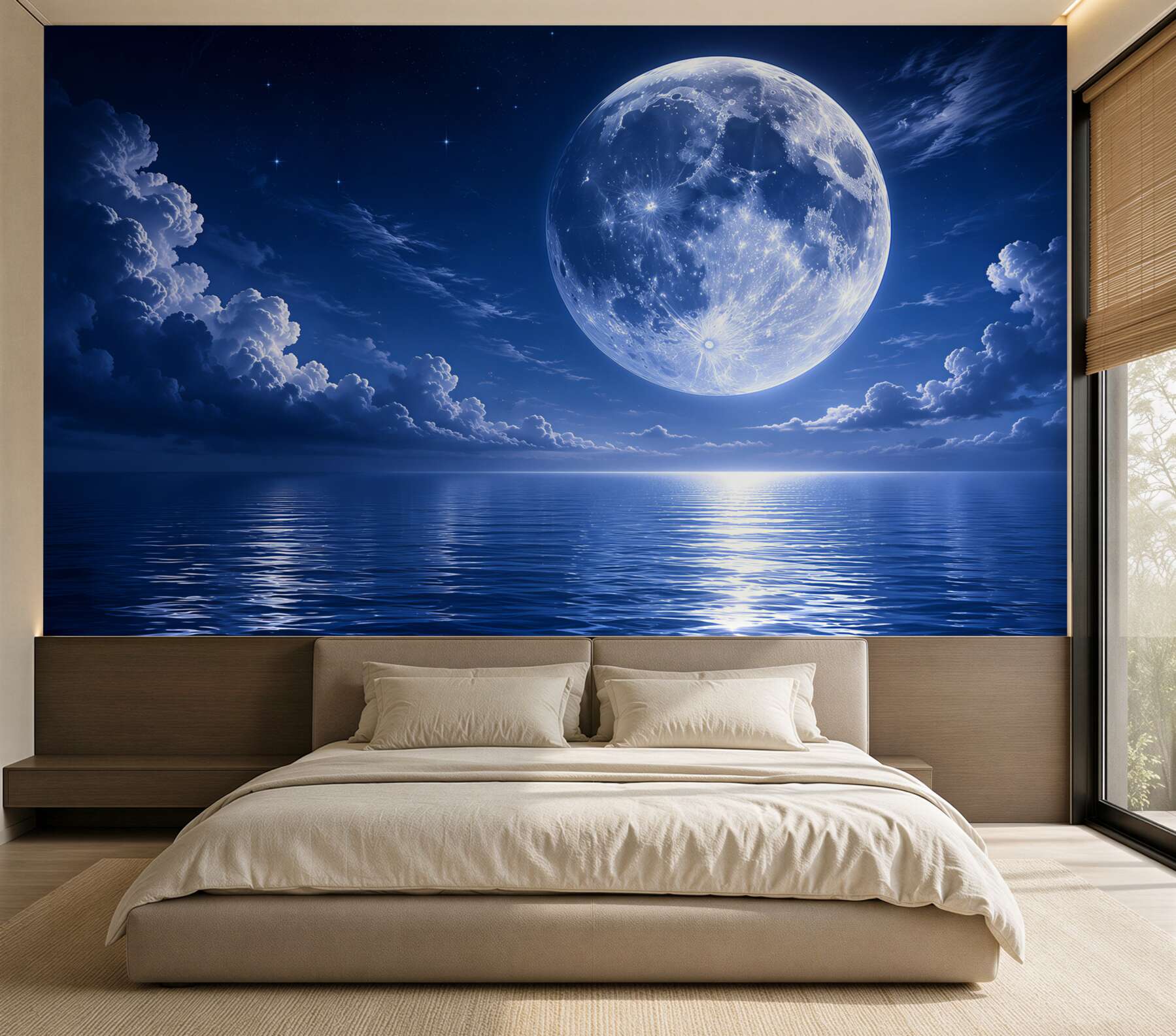 Fototapeten Vollmond im Wasserreflex