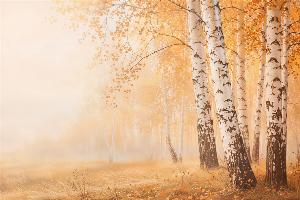 Fototapeten Orangblätter auf der Birke