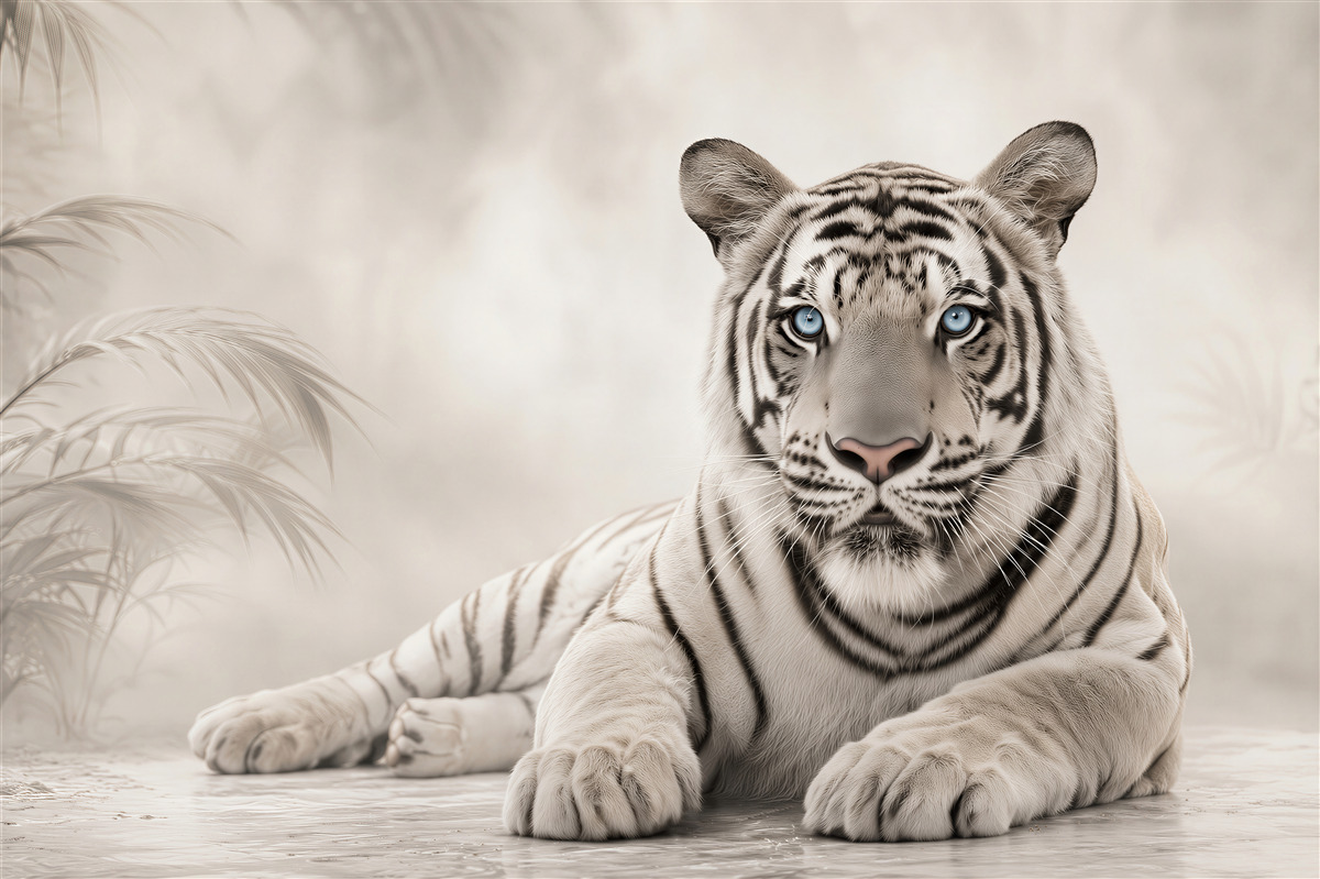 Fototapeten schöner schwarz-weißer Tiger mit blauen Augen