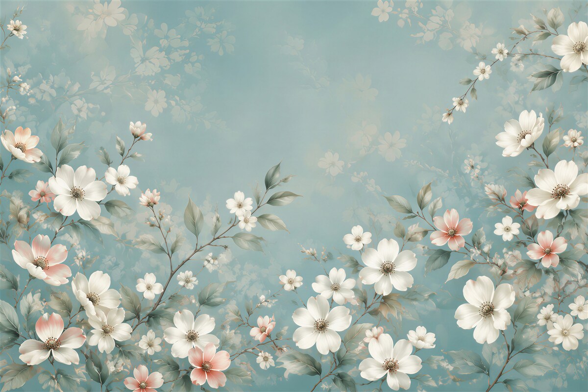 Fototapeten Kleine Blumen auf blauem Hintergrund