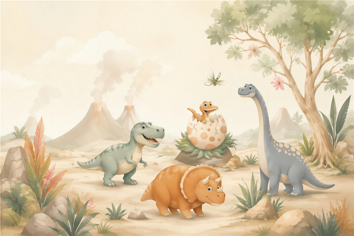 Fototapeten Dinosaurier auf dem Rasen