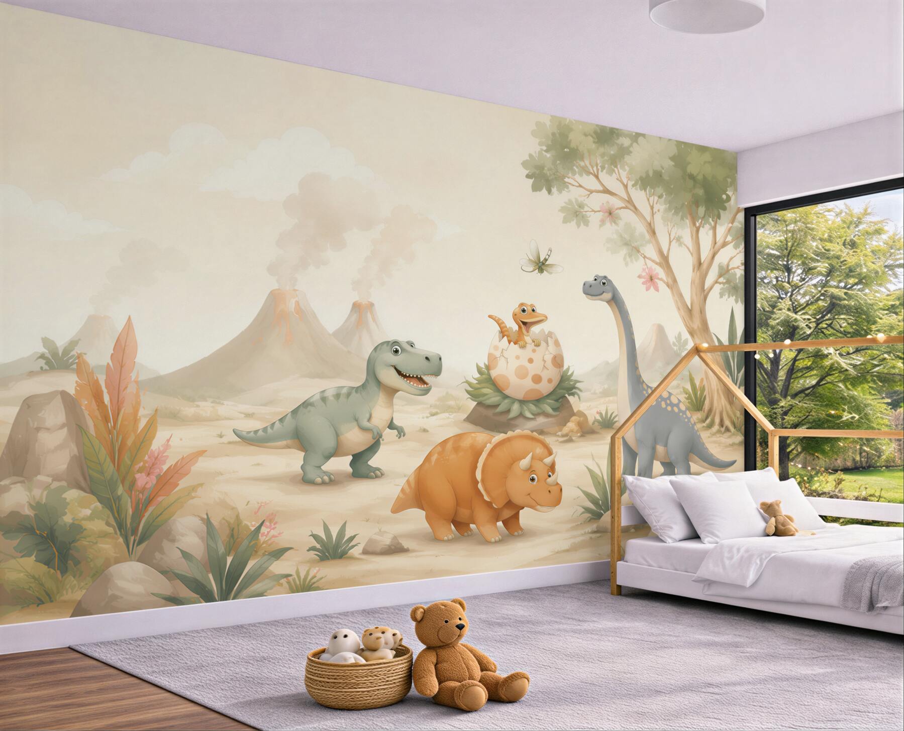 Fototapeten Dinosaurier auf dem Rasen