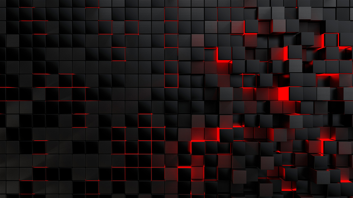 Fototapeten schwarze strukturierte Wand aus Quadraten mit rotem Licht