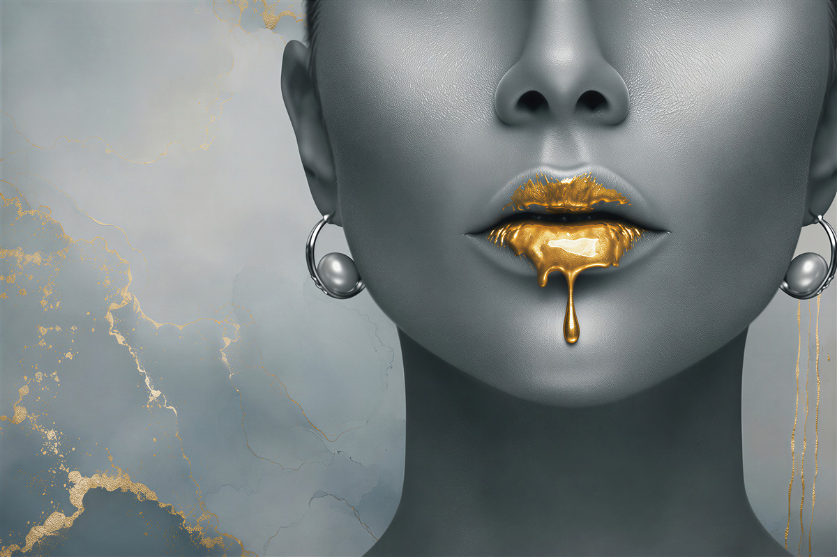 Fototapeten Mädchen mit goldenem Lippenstift
