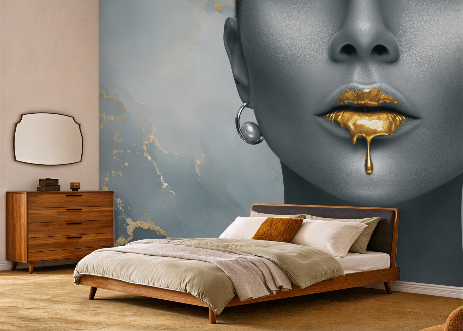 Fototapeten Mädchen mit goldenem Lippenstift