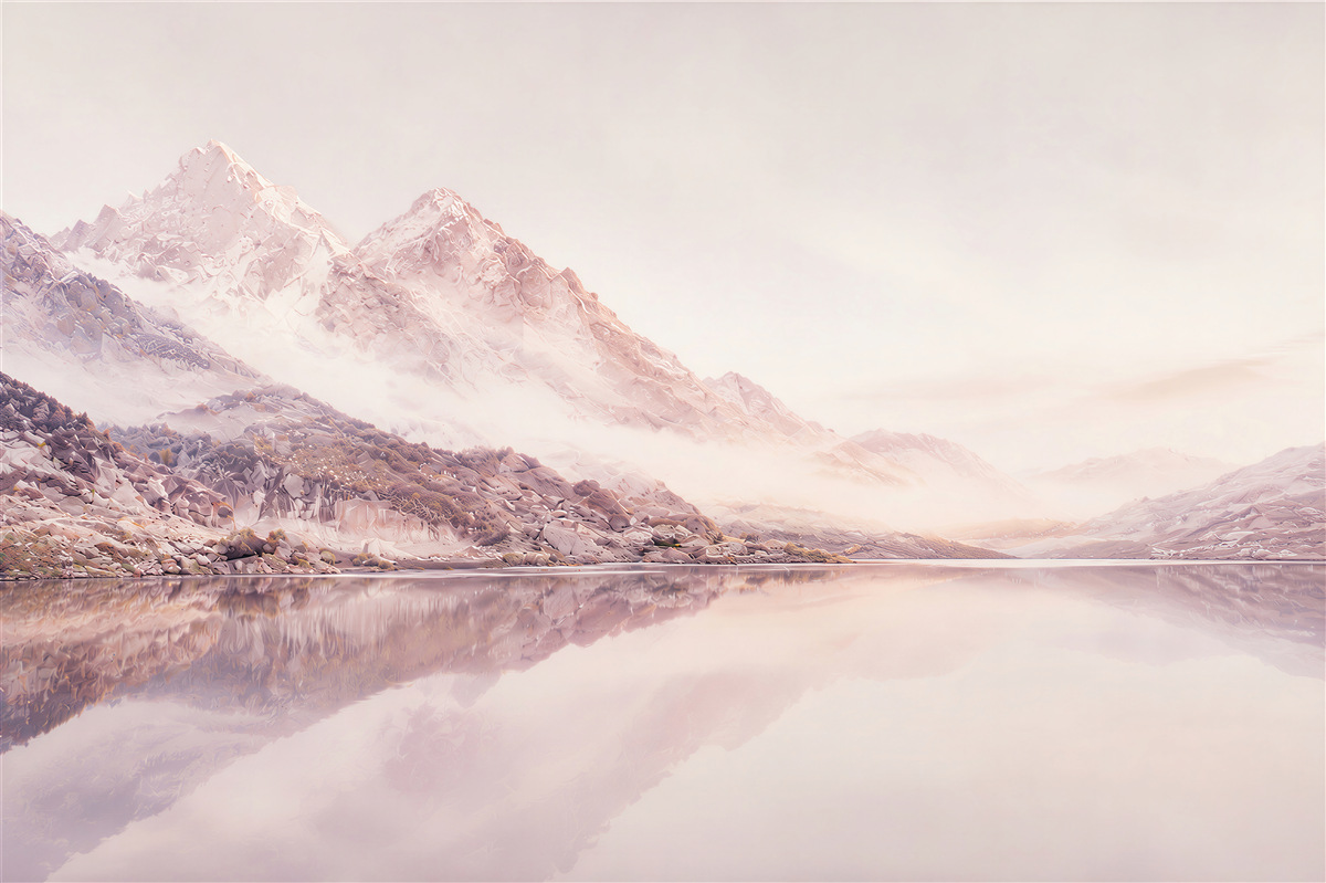 Fototapeten hohe Berge im Spiegel des Wassers